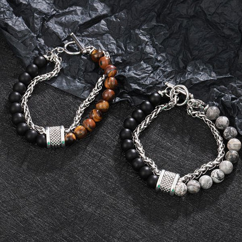 Natural Black Obsidian Lucky Beads Dragon Bone Bracelet