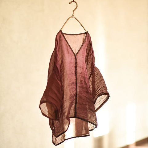 Blusa de lino fino liso retro de primavera y verano 
