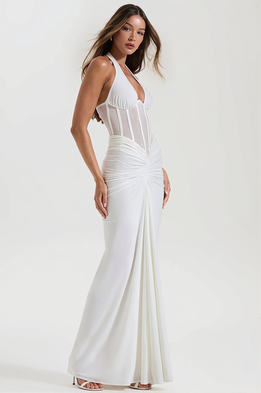 Tie Back Ruched Bodycon Maxi Dress
