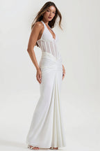 Tie Back Ruched Bodycon Maxi Dress