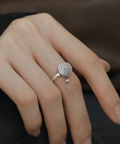 Anillos giratorios de loto de plata esterlina y seda retro 