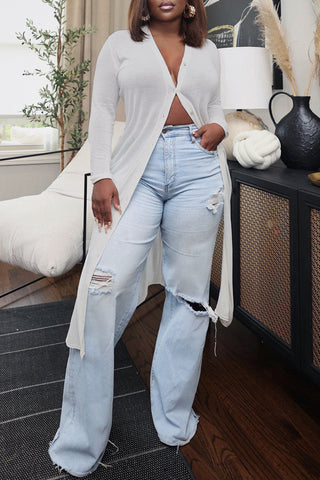 Moda Casual Cárdigan Sólido Cuello en V Prenda Exterior 