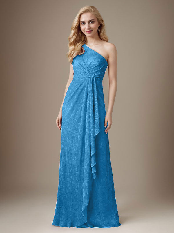 Rubinrotes Etuikleid mit One-Shoulder-Schulter und Metallic-Mesh-Optik, Brautmutterkleid