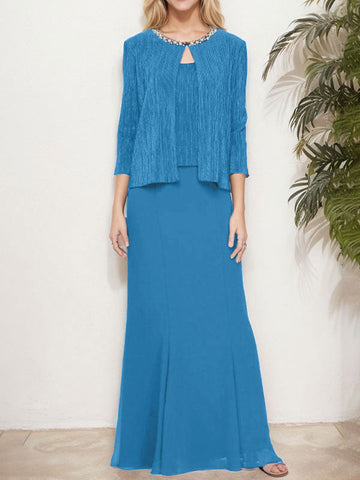 Vestido de dos piezas con efecto metalizado y chaqueta