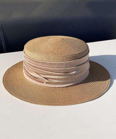 Classy Purple Satin Zircon Straw Woven Cloche Hat