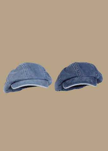 Sombrero bretón de algodón con parches de mezclilla azul claro para mujer 
