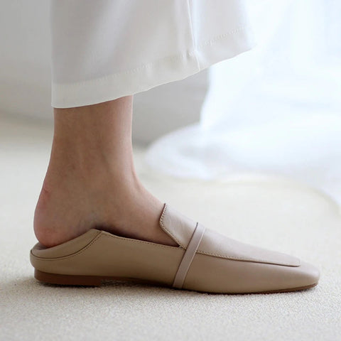 Mocasines planos de piel de vaca con punta cuadrada para mujer, zapatos casuales sin tacón, novedad primavera otoño 2024, zapatos blancos sencillos para mujer. 