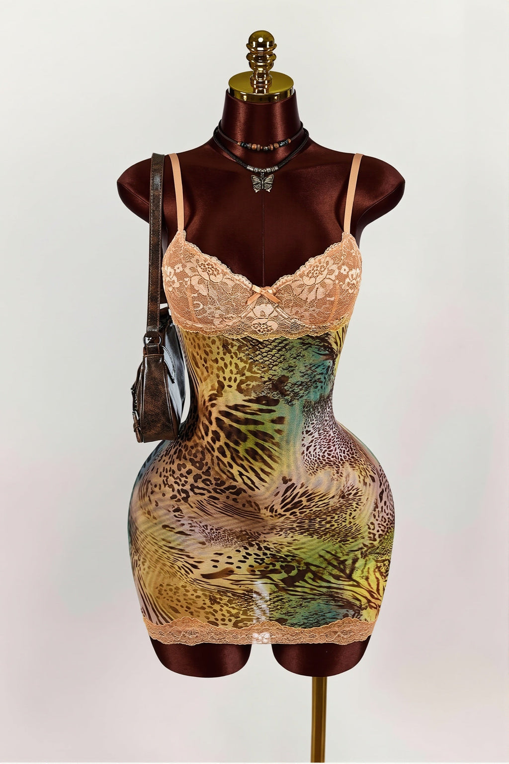 Vintage Floral Lace Cami Ruched Backless Mini Dress