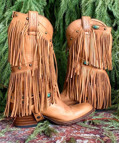 Boho Splicing Chunky Cowgirl Stiefel Quaste Rindsleder 