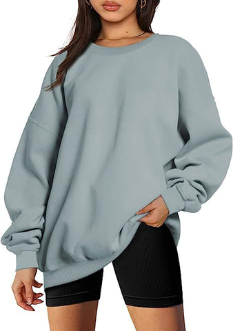 Women Clothing Round Neck Pullover Loose Casual Fleece Lined Oversized Sweater