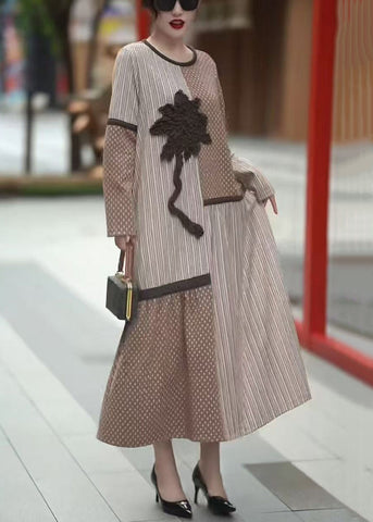 Floral Beige Asymmetrische Patchwork Lange Kleider Winter 