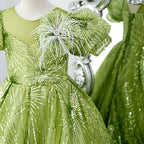 Flower Girl Dress Children Communion Light Green Sequined Puff Sleeves Princess Dress
