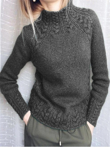 Damenpullover Solider Rollkragenpullover mit Leinenmuster in Weinrot 