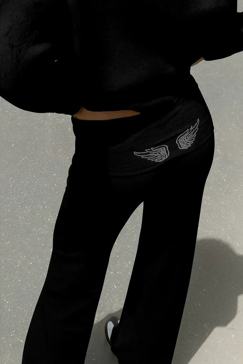Solid Sequin Wing Graphic Relaxed Hoodie