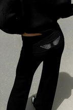 Solid Sequin Wing Graphic Relaxed Hoodie
