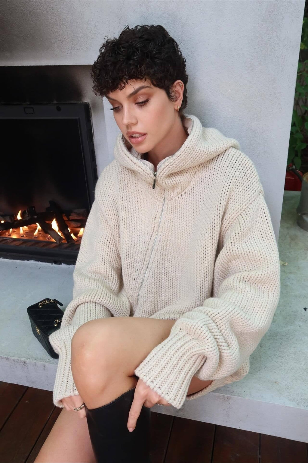 Vintage Asymmetrical Zipper Solid Loose Comfort Sweater