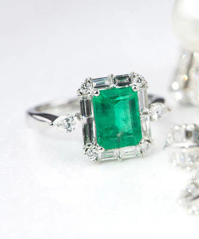 Anillos cuadrados de cristal de circón de plata esterlina verde fino 