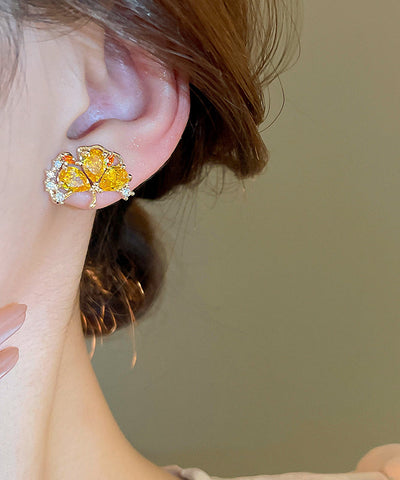 Vogue Gold Kupfer Zirkon Ginkgo Blätter Ohrstecker 