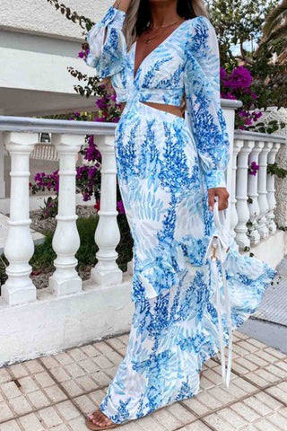 Vestido largo con escote en V y estampado floral 