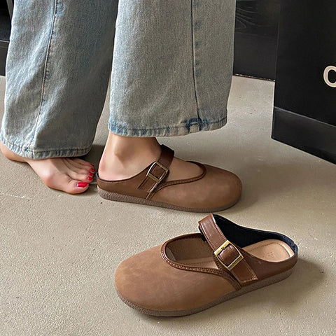 Flats Mules Shoes Women Casual Cozy Soft Walking Slippers 2024 Summer Slingback Flip Flops Sandals Fashion Dress Femme Slides