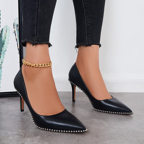 Damen Pumps mit spitzer Zehenpartie und Stilettoabsatz, geschlossene Abendschuhe 