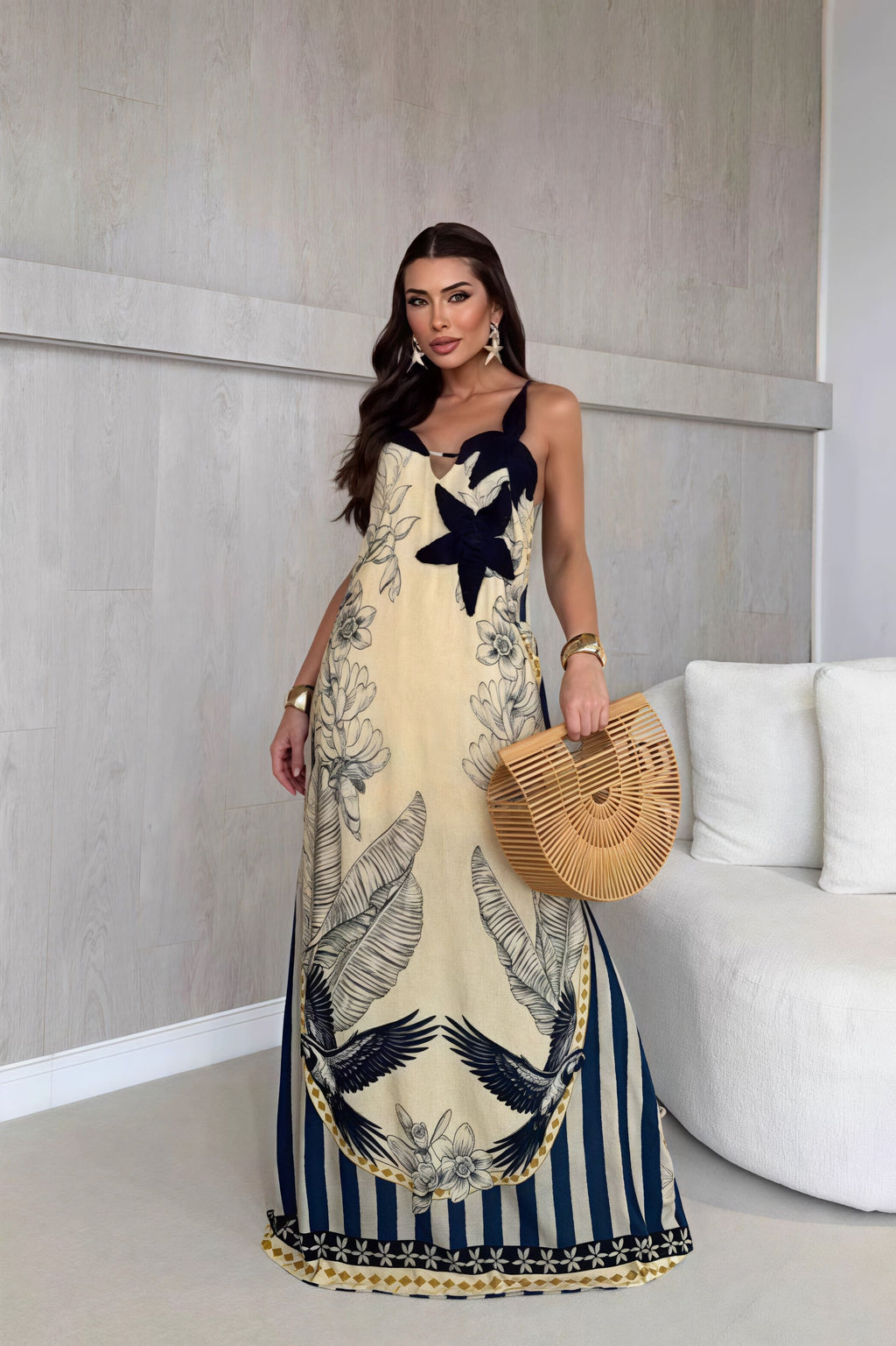 Printed Color Block Striped Vacation Maxi Dress