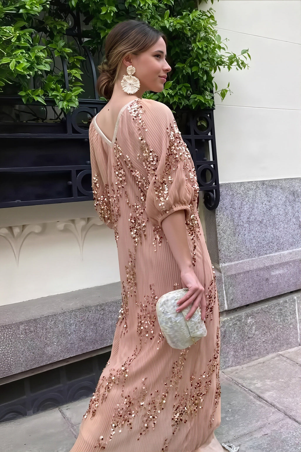 Sequin Deep V-Neck Maxi Dress