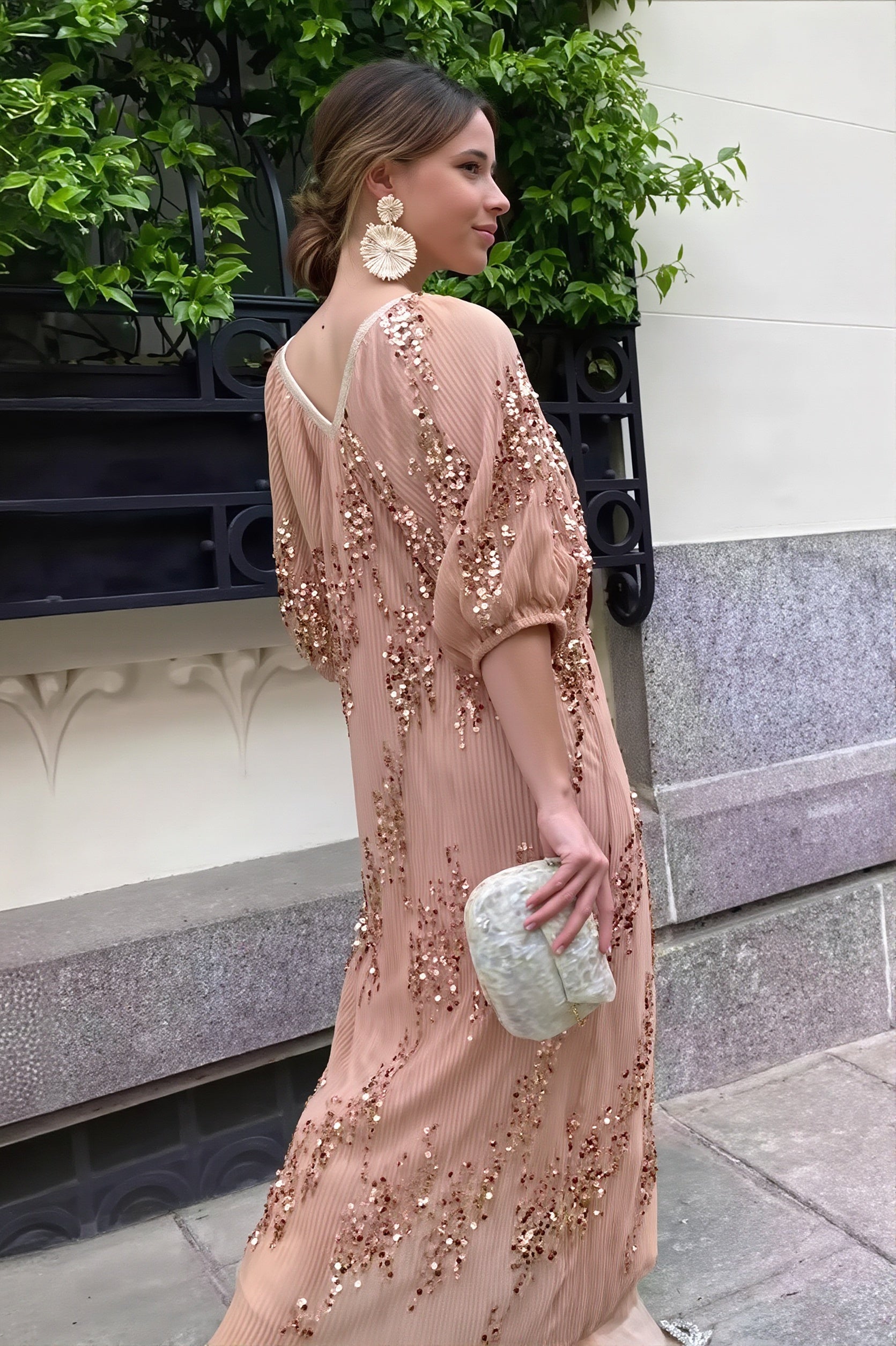 Sequin Deep V-Neck Maxi Dress