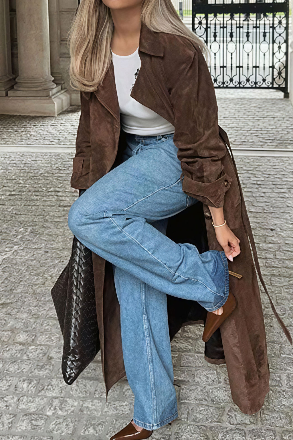 Double Breasted Tie Waist Long Elegant  Overcoat