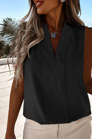 Tops casuales de cuello en V con parches sólidos (4 colores) 