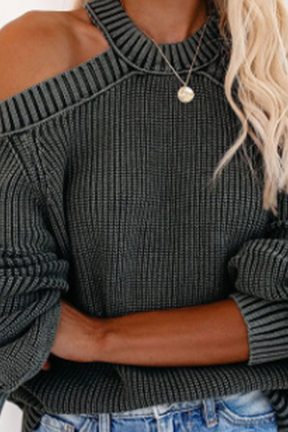 Lässiger Pullover mit einfarbigen Kreuzträgern, Bateau-Ausschnitt und mittlerer Taille (3 Farben) 