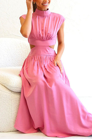 Meridress Swing-Kleid mit Stehkragen, Cut-Outs an der Taille und Taschen