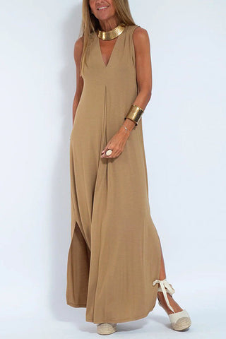 Vestido largo Meridress sin mangas con escote en V y abertura lateral