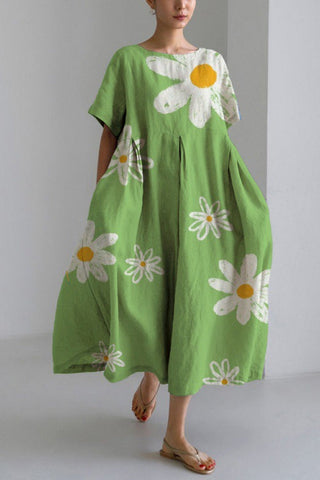 Meridress Printed Short Sleeves Pocketed A-line Midi Dress