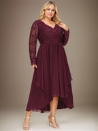 A-Linien-Kleid aus Chiffon mit V-Ausschnitt und asymmetrischer Spitze für die Mutter der Braut