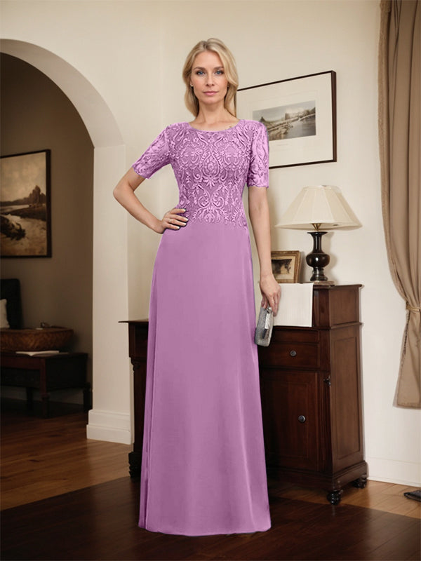 A-Linien-Kleid aus Chiffon mit Pailletten und Rundhalsausschnitt, bodenlang, für die Mutter der Braut