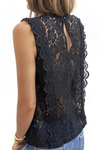 V Neck Lace Hollow Out Sleeveless Top