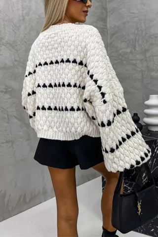 Suéter de punto grueso con bloques de color y mangas de farol Meridress