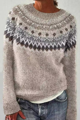 Suéter acogedor Meridress vintage de cuello redondo con estampado único (en 3 diseños)