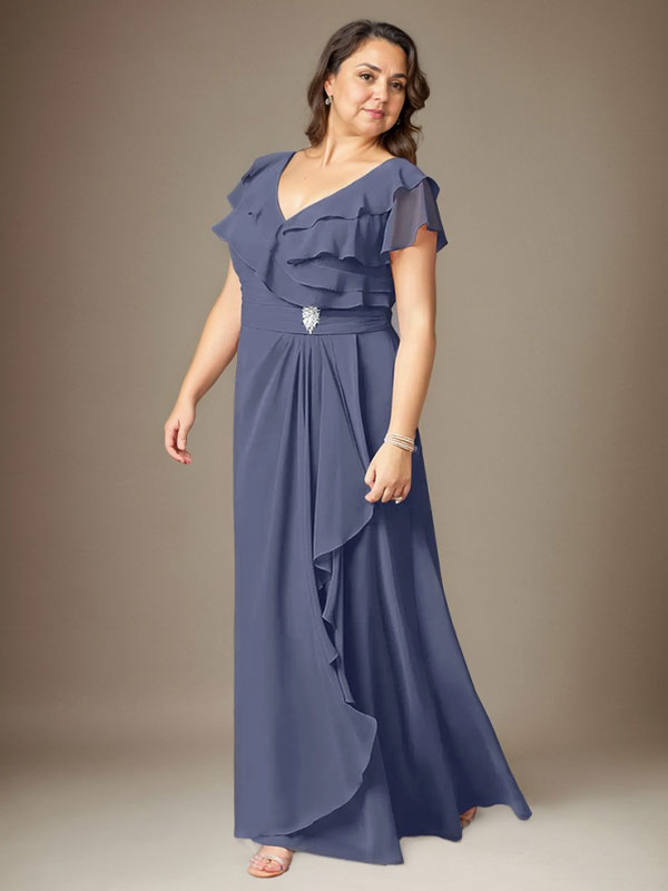 Vestido de gasa fruncido con escote en V y corte A de Stormy 