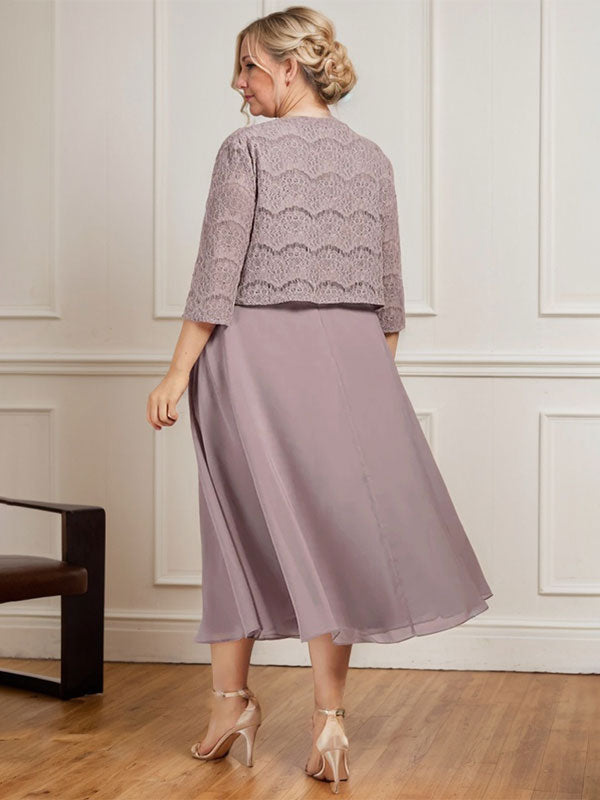 Vestido de gasa para madre de la novia, corte A, escote redondo, largo hasta la rodilla, con pliegues