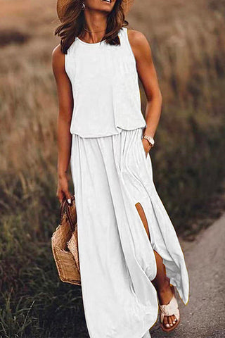 Vestido largo de tirantes Meridress sin mangas con abertura en la cintura