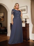 A-Linien-Kleid aus Chiffon mit Pailletten und Rundhalsausschnitt, bodenlang, für die Mutter der Braut