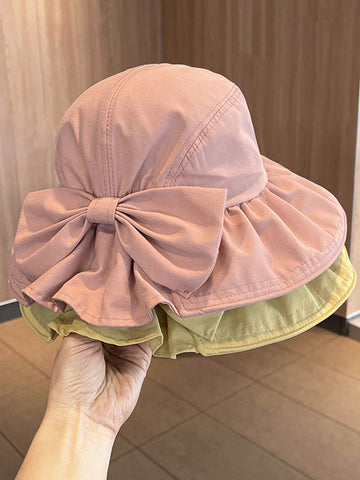 Sun-protection Bowknot Pleated Solid Color Fisherman Hat Sun Hat