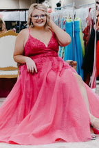 Vestido de fiesta azul rey de talla grande con tirantes finos y apliques en forma de A