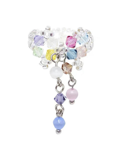 Anillos con borlas florales y perlas de cristal arcoíris para mujer 