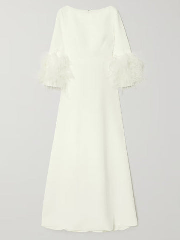 Elegant Simple Black And White Feather Long Sleeve Party Dress