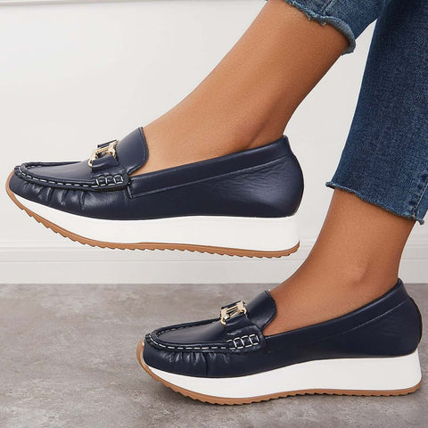 Mocasines de plataforma cómodos e informales, zapatos náuticos planos sin cordones 