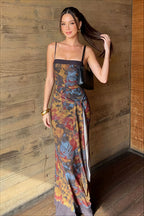 Vintage Contrast Print Cami Maxi Dress