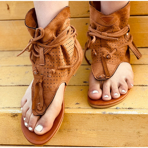 Women Retro Clip Toe Sandals Ladies Gladiator Vintage Boots Casual Tassel Rome Summer Beach Woman Shoes Female New